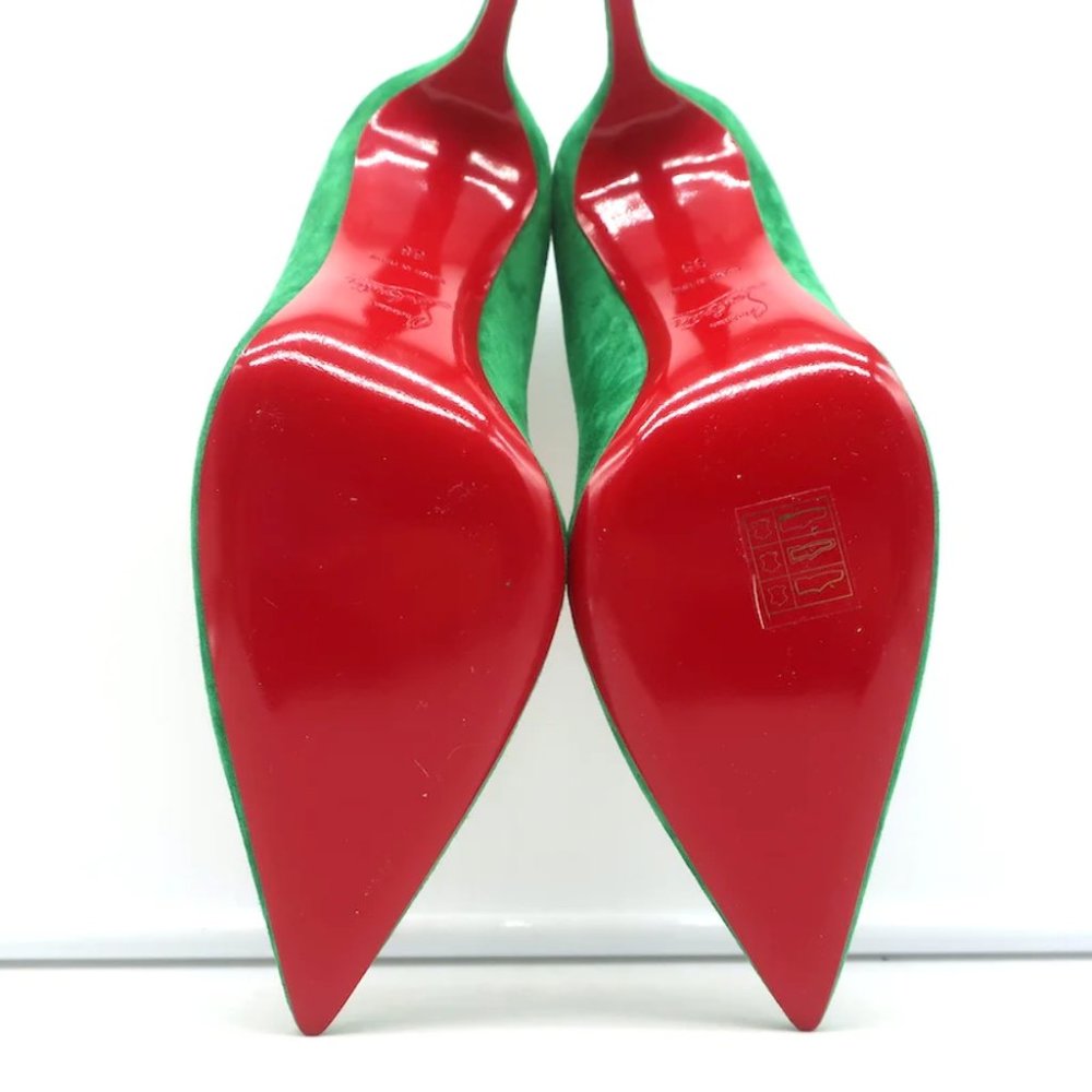 Christian Louboutin Kate 85 Pumps Green Suede Size 38 Pointed Toe Heels NEW - Picture 9 of 10